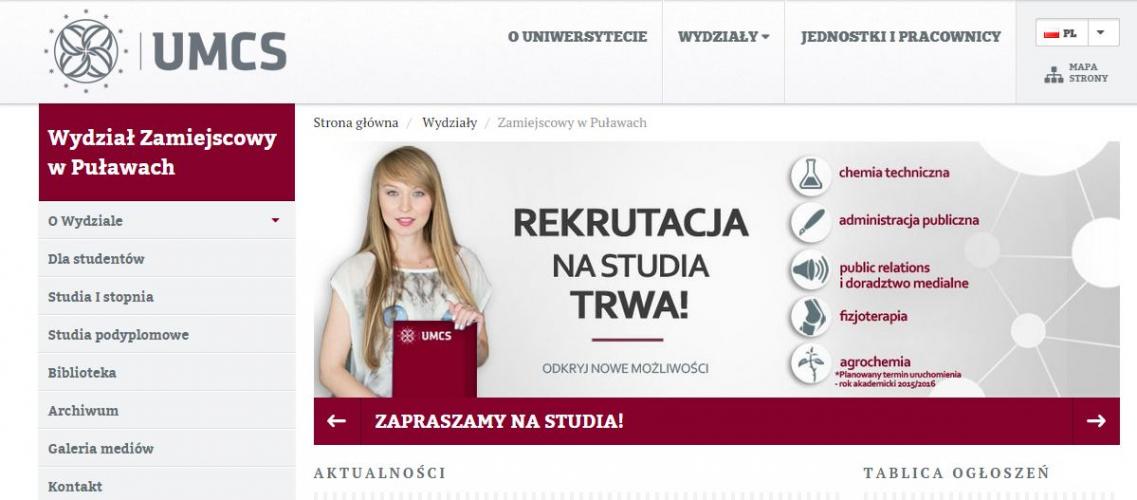 Slider na stronę WZ UMCS w Puławach